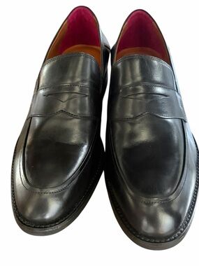 Johnston & Murphy Black Leather Penny Loafers with Pink Lining